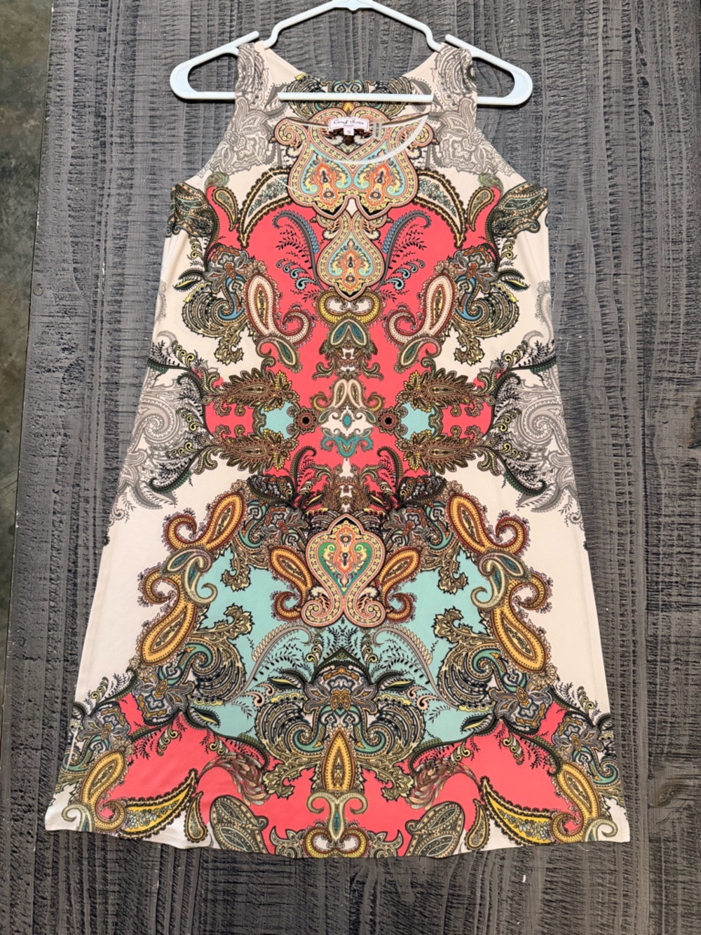 Carol Rose Coral & Aqua Paisley Print Dress